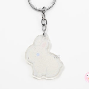 Blue Eyed White Netherland Dwarf Rabbit Acrylic Pet Breed Keychain Cartoon Kawaii Art Bunny Glitter Charm Chibi Cute Animal Lover Gift image 1