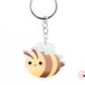 Bee Insect Bug Keychain | Cartoon Chibi Art Exotic Pet Double-Sided Glitter Acrylic Charm | Kawaii Cute Animal Entomologist Lover Gift