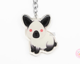 Porte-clés acrylique californien de race d'animal de compagnie | Charm lapin scintillant recto-verso Art Kawaii dessin animé | Cadeau mignon chibi pour les amoureux des animaux