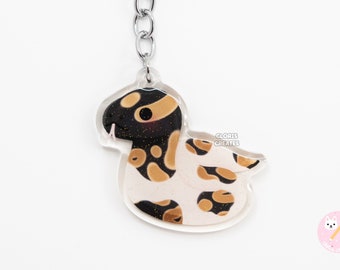 Piebald Ball Python Acrylic Snake Keychain | Cartoon Kawaii Art Exotic Pet Glitter Charm | Chibi Cute Reptile Critter Animal Lover Gift