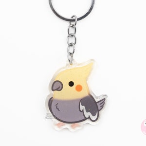 Normal Cockatiel Acrylic Bird Breed Parrot Keychain | Cartoon Kawaii Art Double-Sided Charm | Chibi Cute Exotic Pet Animal Lover Gift