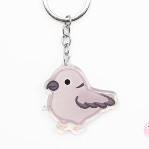 Llavero acrílico de tórtola de collar / Dije de doble cara con diseño de dibujos animados kawaii / Bonito regalo para amantes de las mascotas exóticas chibi