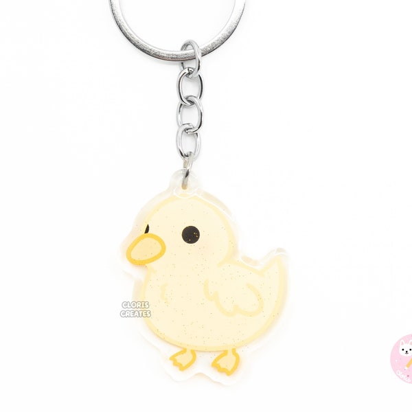Yellow Duck Acrylic Bird Breed Keychain | Cartoon Kawaii Exotic Pet Art Glitter Charm | Cute Chibi Exotic Pet Farm Animal Lover Keyring Gift