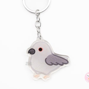 Diamond Dove Acrylic Bird Breed Keychain | Cartoon Kawaii Art Double-Sided Glitter Charm | Cute Chibi Exotic Pet Animal Lover Pet Loss Gift