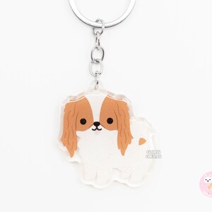 Red Japanese Chin Acrylic Dog Breed Keychain | Cartoon Kawaii Art Puppy Glitter Charm | Chibi Cute Animal Lover Pet Loss Memorial Gift