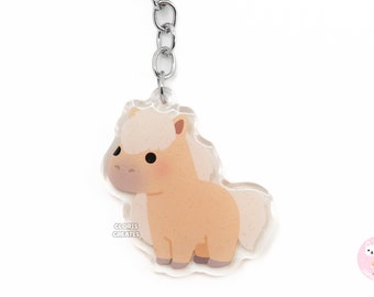 Palomino Golden Blonde Horse Keychain | Cartoon Chibi Art Glitter Acrylic Farm Animal Lover Charm | Cute Kawaii Pony Breed Pet Keyring Gift