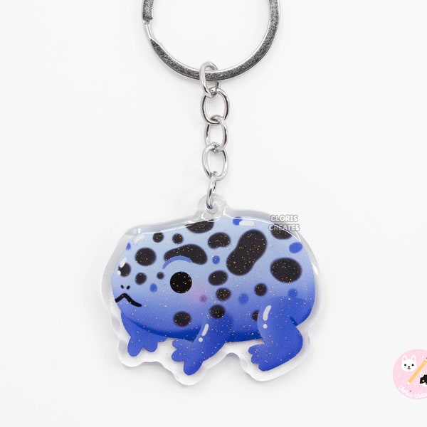 Blue Sapphire Poison Dart Frog Acrylic Pet Breed Keychain | Cartoon Kawaii Art Exotic Charm | Chibi Cute Amphibian Critter Animal Lover Gift