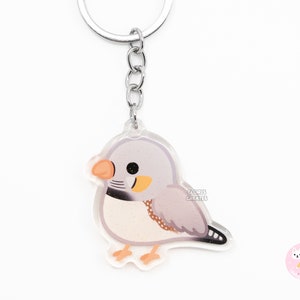Llavero acrílico de pájaro pinzón cebra / Dije de purpurina de doble cara con diseño de dibujos animados kawaii / Lindo regalo para amantes de las mascotas exóticas chibi