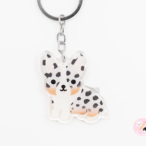 Blue Merle Tan Cardigan Corgi Acrylic Dog Keychain | Cartoon Kawaii Art Puppy Glitter Charm | Chibi Cute Animal Lover Pet Loss Memorial Gift