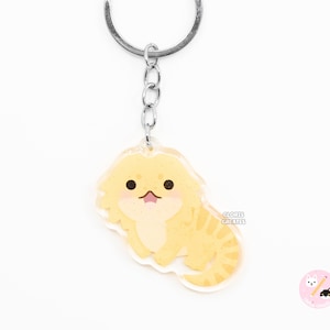 Yellow Bearded Dragon Beardie Acrylic Lizard Keychain | Cartoon Kawaii Exotic Pet Glitter Charm | Chibi Cute Reptile Animal Lover Gift