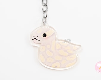 Ghost Ball Python Acrylic Snake Keychain | Cartoon Kawaii Art Exotic Pet Breed Glitter Charm | Chibi Cute Reptile Critter Animal Lover Gift