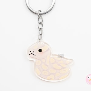 Ghost Ball Python Acrylic Snake Keychain | Cartoon Kawaii Art Exotic Pet Breed Glitter Charm | Chibi Cute Reptile Critter Animal Lover Gift