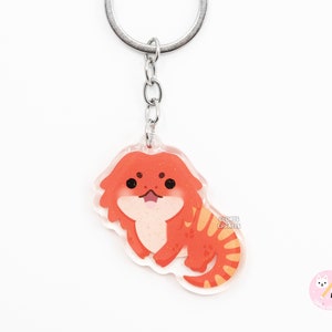 Red Bearded Dragon Beardie Acrylic Lizard Keychain | Cartoon Kawaii Exotic Pet Glitter Charm | Chibi Cute Reptile Critter Animal Lover Gift