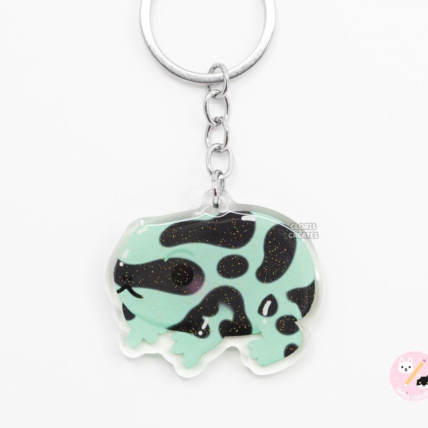 Super Blue Poison Dart Frog Acrylic Pet Keychain | Cartoon Kawaii Art Exotic Glitter Charm | Chibi Cute Amphibian Critter Animal Lover Gift