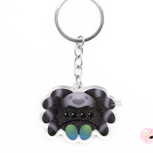 Porte-clés noir Araignée-Araignée-sauteuse | breloque scintillant recto-verso Art d'insectes pour animaux de compagnie | Cadeau kawaii, mignon insecte animal entomologiste