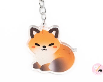 Red Fox Acrylic Glitter Keychain | Kawaii Chibi Wild Forest Animal Lover Art Charm | Cute Cartoon Zoo Wildlife Souvenir Kitsune Keyring Gift