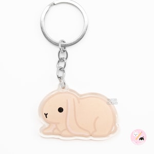 Tan English Lop Rabbit Acrylic Pet Breed Keychain | Cartoon Kawaii Art Double-Sided Epoxy Bunny Glitter Charm | Chibi Cute Animal Lover Gift