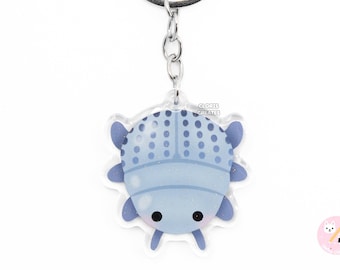 Blue Death Feigning Beetle Insect Bug Keychain | Cartoon Chibi Pet Art Double-Sided Glitter Charm | Kawaii Cute Animal Entomologist Gift
