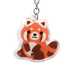 Red Panda Acrylic Glitter Keychain | Kawaii Chibi Wild Animal Lover Art Charm | Cute Cartoon Safari Zoo Souvenir Wildlife Keyring Gift