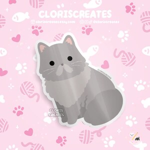 Lilac Persian Cat Waterproof Vinyl Sticker | Kawaii Chibi Animal Laptop Decal | Cute Cartoon Pet Breed Kitten Loss Memorial Gift