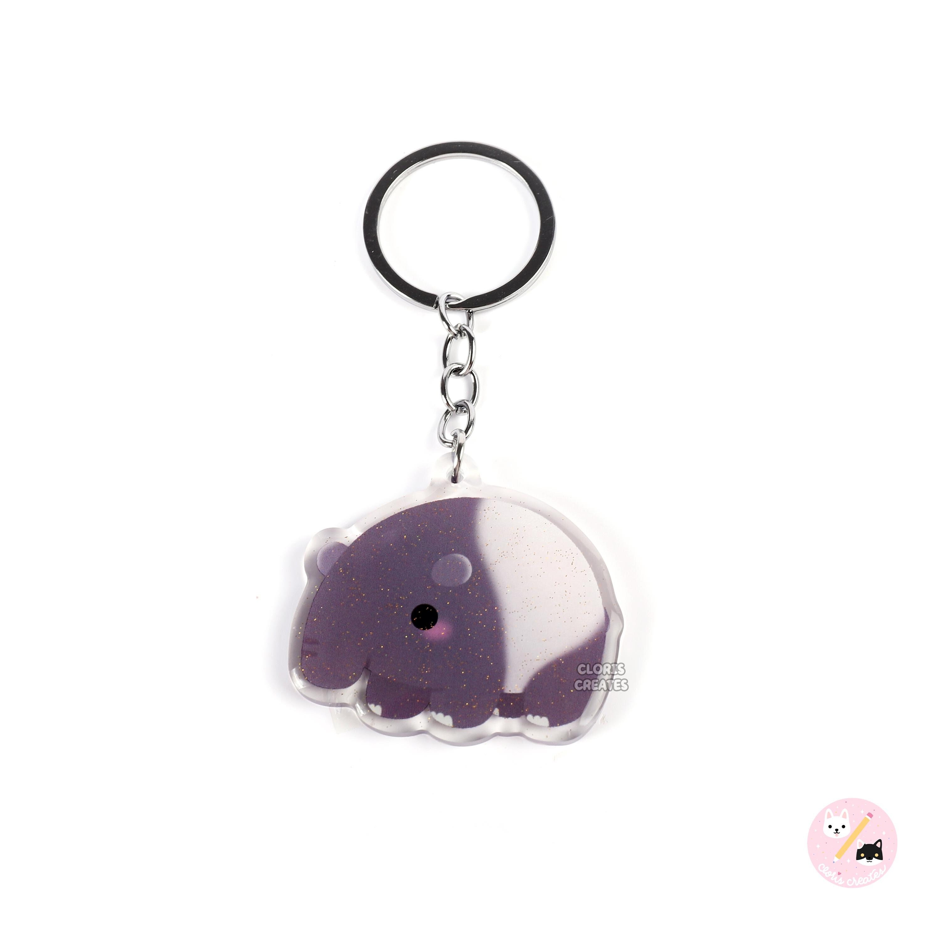 Tapir Acrylic Glitter Keychain | Kawaii Chibi Wild Animal Lover Art Zipper Pull Charm | Cute Cartoon Wildlife Zoo Souvenir Keyring Gift