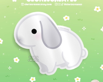 Pegatina de vinilo impermeable de conejo Holland Lop helado / Calcomanía para botella con diseño de animales kawaii chibi / Regalo conmemorativo para la pérdida de un conejito de dibujos animados