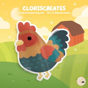 Rooster Chicken Waterproof Vinyl Sticker | Kawaii Chibi Petting Zoo Souvenir Decal | Cute Cartoon Farm Animal Art Lover Loss Memorial Gift