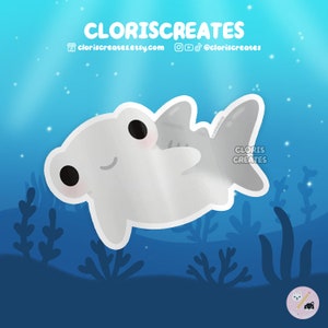 Hammerhead Waterproof Vinyl Sticker | Kawaii Chibi Marine Animal Lover Laptop Decal | Cute Cartoon Aquarium Souvenir Sea Creature Gift