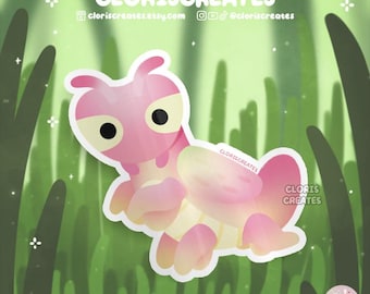 Pink Orchid Mantis Waterproof Die Cut Sticker | Kawaii Chibi Bug Laptop Decal | Cute Cartoon Exotic Pet Insect Entomologist Souvenir Gift