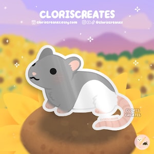 Gray Hooded Fancy Rat Waterproof Vinyl Sticker | Kawaii Chibi Rodent Animal Lover Art Laptop Decal | Cute Cartoon Critter Pet Memorial Gift