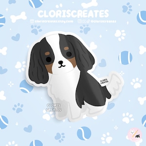 Tricolor Cavalier King Charles Spaniel Dog Breed Waterproof Vinyl Sticker | Kawaii Chibi Animal Art Decal | Cute Cartoon Puppy Pet Loss Gift