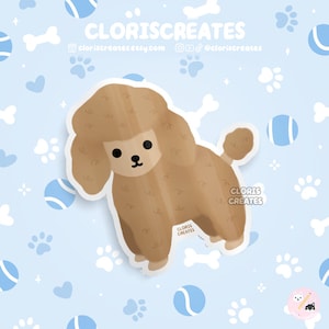 Apricot Standard Poodle Dog Breed Waterproof Vinyl Sticker | Kawaii Chibi Animal Art  Decal | Cute Cartoon Puppy Pet Loss Memorial Gift