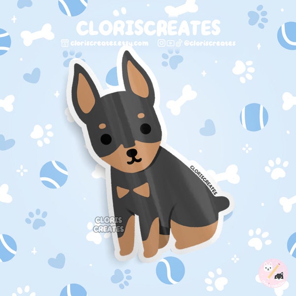 Cropped Black Doberman Pinscher Dog Breed Waterproof Vinyl Sticker | Kawaii Chibi Animal Art Decal | Cute Cartoon Puppy Pet Loss Gift