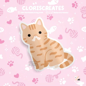 Orange Tabby Exotic Shorthaired Cat Waterproof Vinyl Sticker | Kawaii Chibi Animal Laptop Decal | Cute Cartoon Pet Kitten Loss Memorial Gift