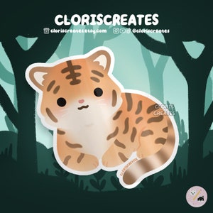 Tiger Waterproof Vinyl Sticker | Kawaii Chibi Big Wildcat Animal Lover Art Laptop Decal | Cute Cartoon Safari Zoo Souvenir Wildlife Gift