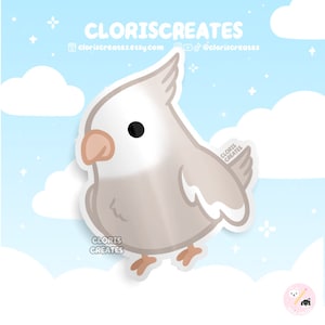 Pegatina de vinilo impermeable de la raza de cacatúa gamo de cara blanca / Calcomanía para portátil con diseño de loro chibi kawaii / Regalo para la pérdida de una mascota con dibujos animados