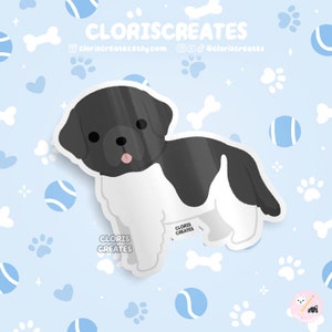 Black & White Landseer Newfoundland Dog Breed Waterproof Vinyl Sticker | Kawaii Chibi Animal Art Decal | Cute Cartoon Puppy Pet Loss Gift