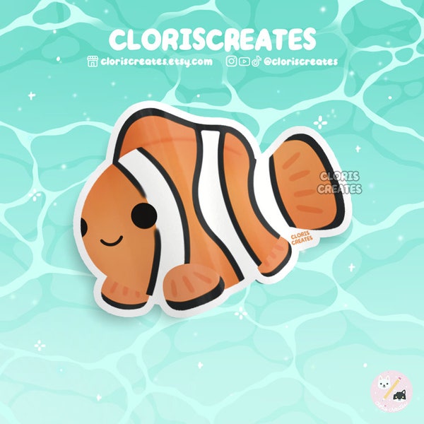 Clownfish Tropical Fish Waterproof Die Cut Sticker | Kawaii Chibi Aquarium Hobby Laptop Bottle Decal | Cute Cartoon Pet Animal Lover Gift