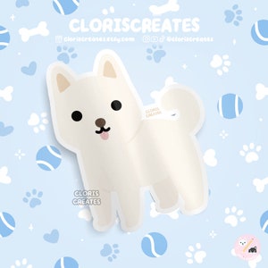 Cream Jindo Korean Dog Breed Waterproof Vinyl Sticker | Kawaii Chibi Animal Art Laptop Decal | Cute Cartoon Puppy Pet Loss Memorial Gift