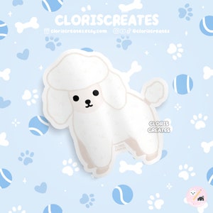White Standard Poodle Dog Breed Waterproof Vinyl Sticker | Kawaii Chibi Animal Art Laptop Decal | Cute Cartoon Puppy Pet Loss Memorial Gift