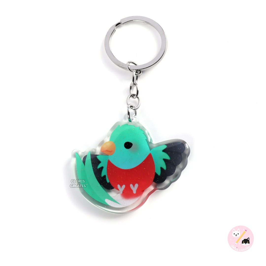 Resplendent Quetzal Guatemala Bird Acrylic Glitter Keychain Kawaii