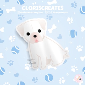 White Boxer Dog Breed Waterproof Vinyl Sticker | Kawaii Chibi Animal Art Laptop Decal | Cute Cartoon Rescue Puppy Pet Loss Memorial Gift