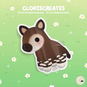 Okapi Zebra Giraffe Waterproof Vinyl Sticker | Kawaii Chibi Wild Animal Lover Art Decal | Cute Cartoon Safari Zoo Souvenir Wildlife Gift