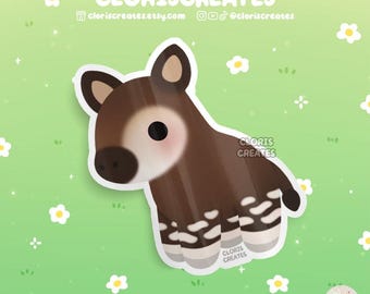 Okapi Zebra Giraffe Waterproof Vinyl Sticker | Kawaii Chibi Wild Animal Lover Art Decal | Cute Cartoon Safari Zoo Souvenir Wildlife Gift