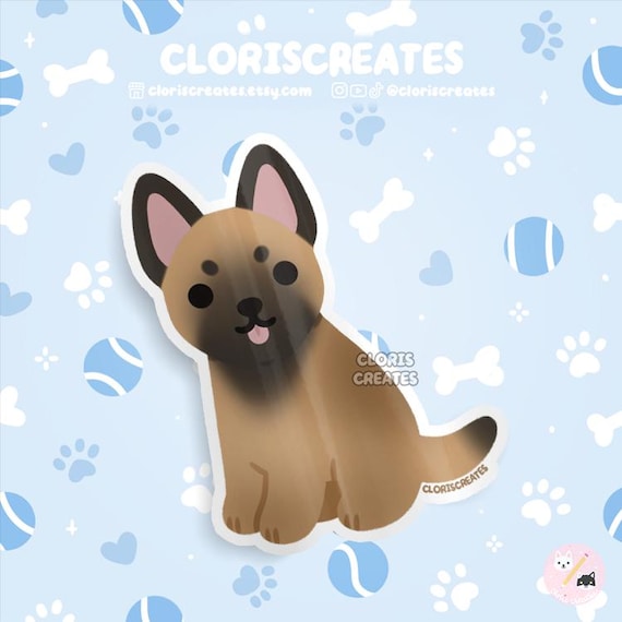 Fawn Belgian Malinois Dog Breed Waterproof Vinyl Sticker | Kawaii Chibi Animal Art Laptop Decal | Cute Cartoon Puppy Pet Loss Memorial Gift