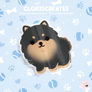 Black & Tan Pomeranian Dog Breed Waterproof Vinyl Sticker | Kawaii Chibi Animal Laptop Decal | Cute Cartoon Puppy Pet Loss Memorial Gift