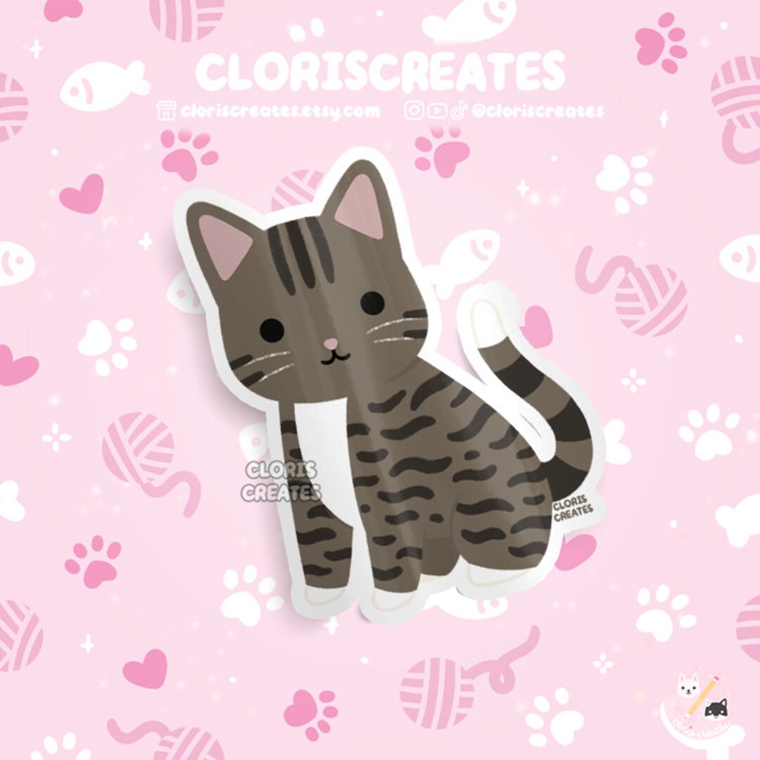 Classic Tabby Cat Waterproof Vinyl Sticker | Kawaii Chibi Animal Laptop ...