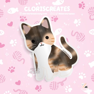 Tortico (Tortie Calico) Cat Waterproof Vinyl Sticker | Kawaii Chibi Animal Laptop Decal | Cute Cartoon Pet Breed Kitten Loss Memorial Gift