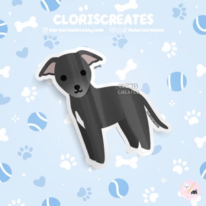Black Whippet Greyhound Dog Waterproof Vinyl Sticker | Kawaii Chibi Animal Art Laptop Decal | Cute Cartoon Puppy Pet Loss Memorial Gift