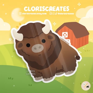 Bison Wasserdicht Vinyl Aufkleber | Kawaii Chibi Streichelzoo Laptop Aufkleber | Niedliches Cartoon Farm Animal Art Lover Loss Erinnerungsgeschenk